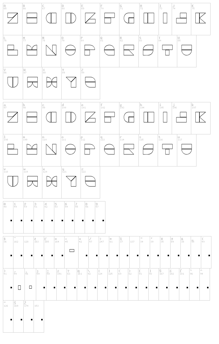 Drebiek font map
